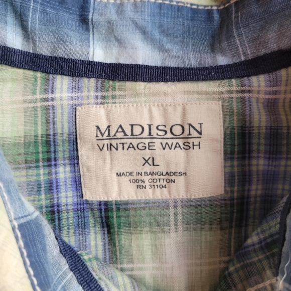 Madison Vintage Plaid Metal Snap Button Shirt - Picture 5 of 6